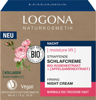 Logona Moisture Lift straffende Schlafcreme mit Bio-Rosenextrakt 50ml